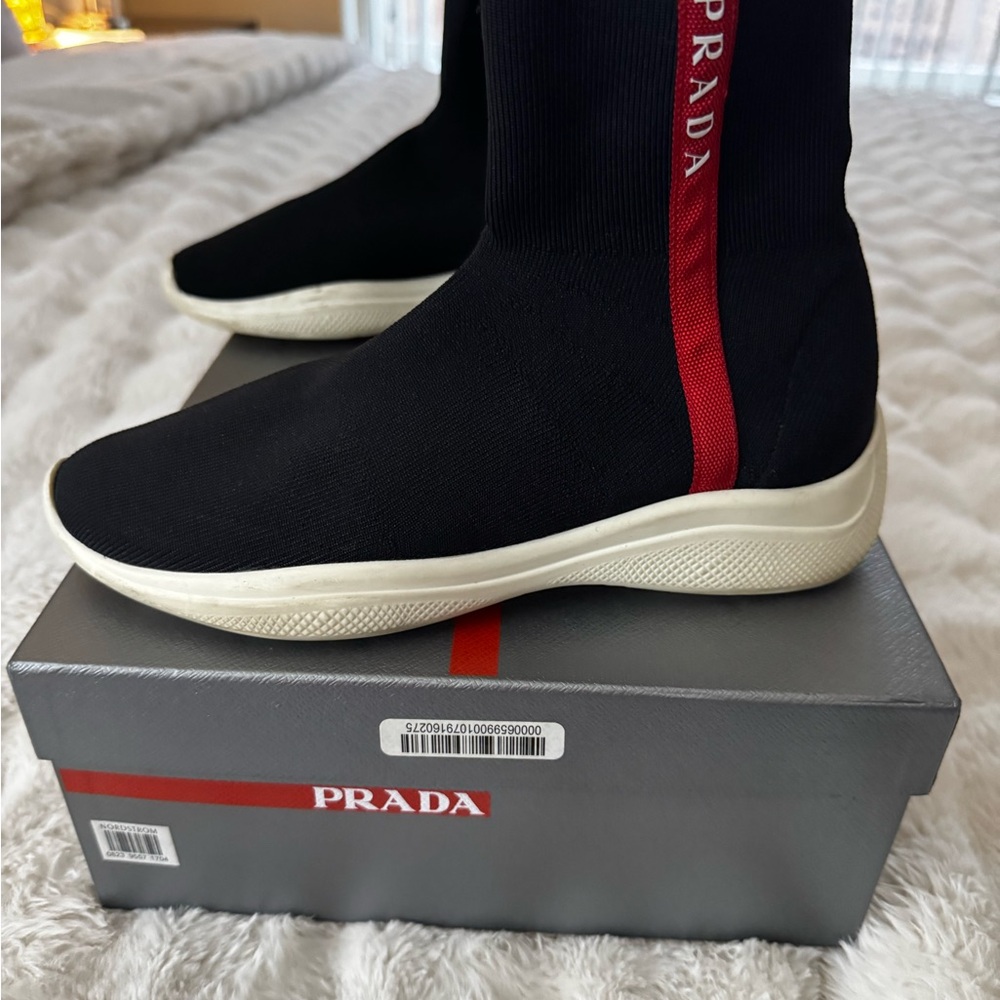Prada Black and Red High-Top Sneakers